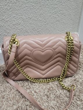 Women’s Quilted Heart Crossbody Bag in Blush Pink